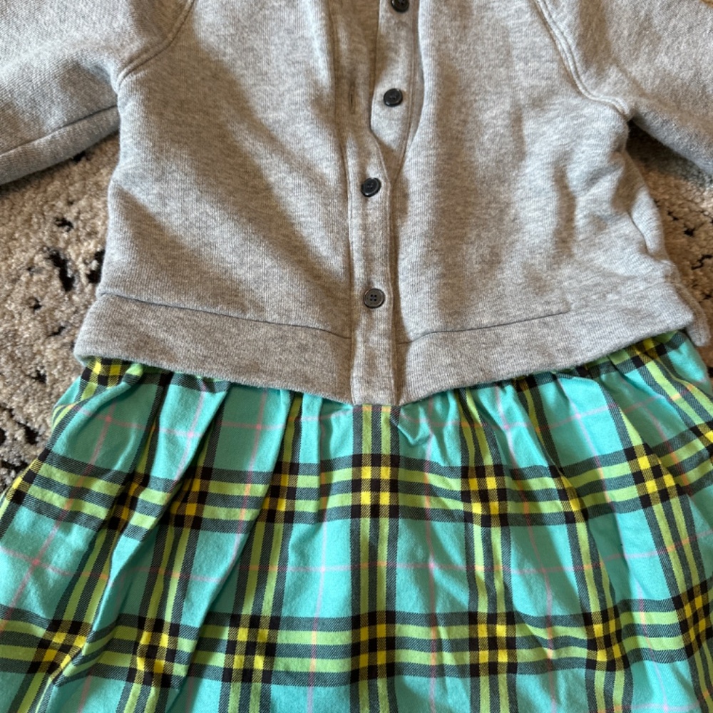 Girls Burberry Sweatshirt Dress Blue Green Plaid - Picture 3 of 4